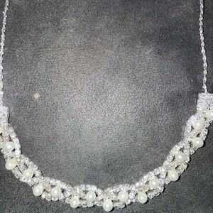 Pearl and Rhinestone Silver-Tone Statement Necklace - Women Jewelry